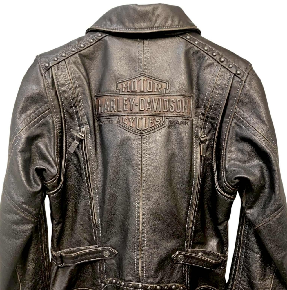 Harley-Davidson Studded Black Leather Jacket Embossed Logo womens L